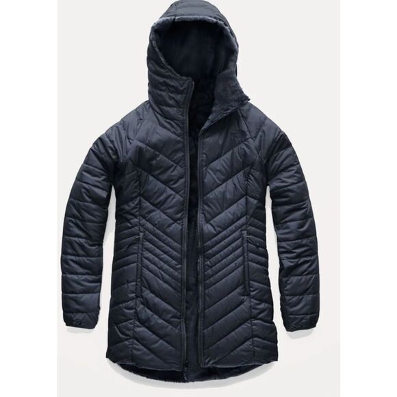 The North Face black Mossbud Insulated Reversible long PARKA JACKET COAT sz  L - Picture 1 of 10